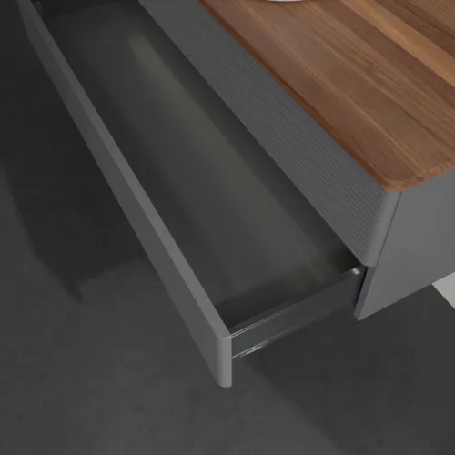 Bild von VILLEROY BOCH Antao Waschbeckenunterschrank, mit Beleuchtung, 2 Auszüge, 1200 x 360 x 500 mm, Front mit Struktur, Anthracite Matt Lacquer / Warm Walnut #L21152GK