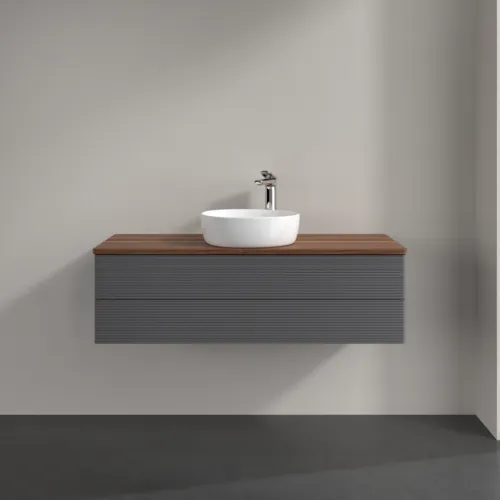 Bild von VILLEROY BOCH Antao Waschbeckenunterschrank, mit Beleuchtung, 2 Auszüge, 1200 x 360 x 500 mm, Front mit Struktur, Anthracite Matt Lacquer / Warm Walnut #L21152GK