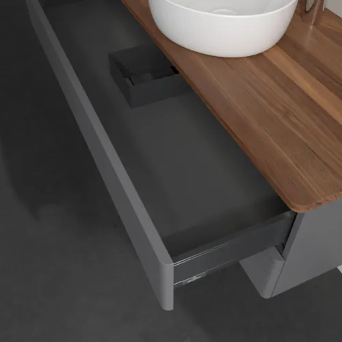 Bild von VILLEROY BOCH Antao Waschbeckenunterschrank, mit Beleuchtung, 2 Auszüge, 1200 x 360 x 500 mm, Front mit Struktur, Anthracite Matt Lacquer / Warm Walnut #L21152GK
