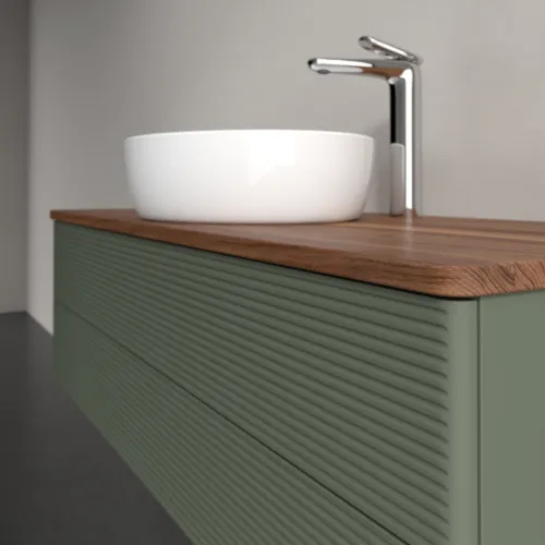 Bild von VILLEROY BOCH Antao Waschbeckenunterschrank, mit Beleuchtung, 2 Auszüge, 1200 x 360 x 500 mm, Front mit Struktur, Leaf Green Matt Lacquer / Warm Walnut #L21152HL