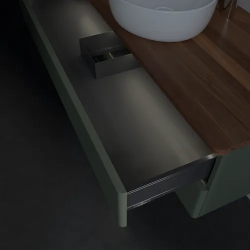 Bild von VILLEROY BOCH Antao Waschbeckenunterschrank, mit Beleuchtung, 2 Auszüge, 1200 x 360 x 500 mm, Front mit Struktur, Leaf Green Matt Lacquer / Warm Walnut #L21152HL