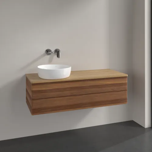 Bild von VILLEROY BOCH Antao Waschbeckenunterschrank, mit Beleuchtung, 2 Auszüge, 1200 x 360 x 500 mm, Front ohne Struktur, Warm Walnut / Honey Oak #L22011HM