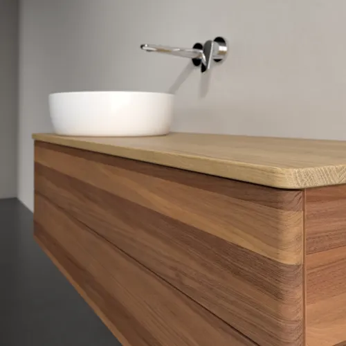Bild von VILLEROY BOCH Antao Waschbeckenunterschrank, mit Beleuchtung, 2 Auszüge, 1200 x 360 x 500 mm, Front ohne Struktur, Warm Walnut / Honey Oak #L22011HM