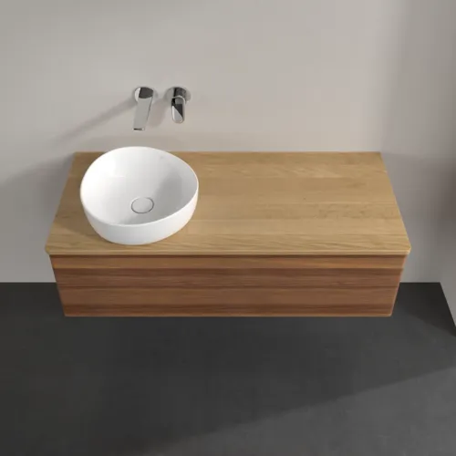 Bild von VILLEROY BOCH Antao Waschbeckenunterschrank, mit Beleuchtung, 2 Auszüge, 1200 x 360 x 500 mm, Front ohne Struktur, Warm Walnut / Honey Oak #L22011HM