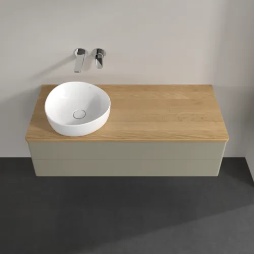 Bild von VILLEROY BOCH Antao Waschbeckenunterschrank, mit Beleuchtung, 2 Auszüge, 1200 x 360 x 500 mm, Front ohne Struktur, Stone Grey Matt Lacquer / Honey Oak #L22011HK