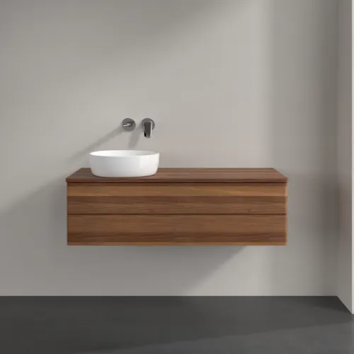 Bild von VILLEROY BOCH Antao Waschbeckenunterschrank, mit Beleuchtung, 2 Auszüge, 1200 x 360 x 500 mm, Front ohne Struktur, Warm Walnut / Warm Walnut #L22012HM