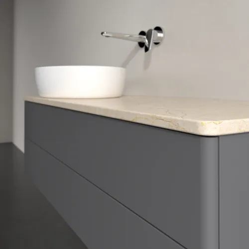 Bild von VILLEROY BOCH Antao Waschbeckenunterschrank, mit Beleuchtung, 2 Auszüge, 1200 x 360 x 500 mm, Front ohne Struktur, Anthracite Matt Lacquer / Botticino #L22013GK