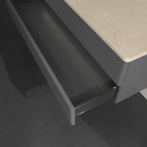 Bild von VILLEROY BOCH Antao Waschbeckenunterschrank, mit Beleuchtung, 2 Auszüge, 1200 x 360 x 500 mm, Front ohne Struktur, Anthracite Matt Lacquer / Botticino #L22013GK