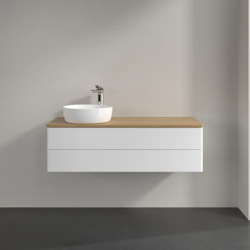 Bild von VILLEROY BOCH Antao Waschbeckenunterschrank, mit Beleuchtung, 2 Auszüge, 1200 x 360 x 500 mm, Front ohne Struktur, White Matt Lacquer / Honey Oak #L22051MT