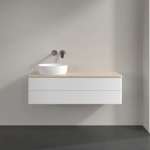 Bild von VILLEROY BOCH Antao Waschbeckenunterschrank, mit Beleuchtung, 2 Auszüge, 1200 x 360 x 500 mm, Front ohne Struktur, White Matt Lacquer / Botticino #L22013MT