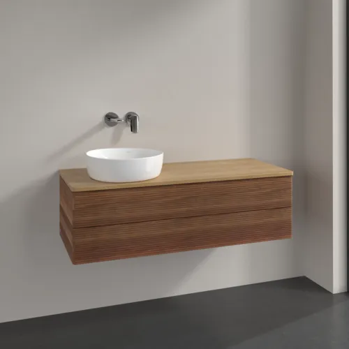 Bild von VILLEROY BOCH Antao Waschbeckenunterschrank, mit Beleuchtung, 2 Auszüge, 1200 x 360 x 500 mm, Front mit Struktur, Warm Walnut / Honey Oak #L22111HM