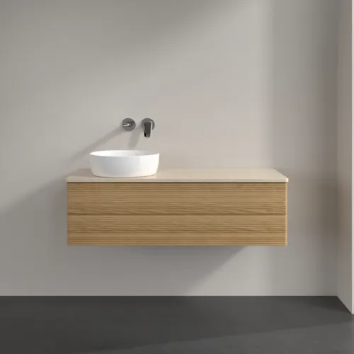 Bild von VILLEROY BOCH Antao Waschbeckenunterschrank, mit Beleuchtung, 2 Auszüge, 1200 x 360 x 500 mm, Front mit Struktur, Honey Oak / Botticino #L22113HN
