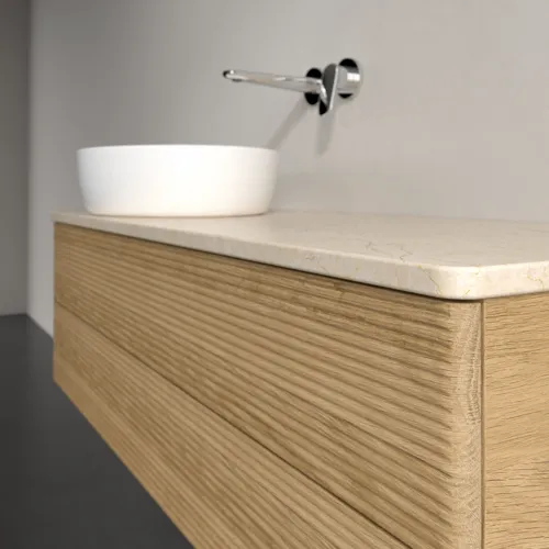 Bild von VILLEROY BOCH Antao Waschbeckenunterschrank, mit Beleuchtung, 2 Auszüge, 1200 x 360 x 500 mm, Front mit Struktur, Honey Oak / Botticino #L22113HN