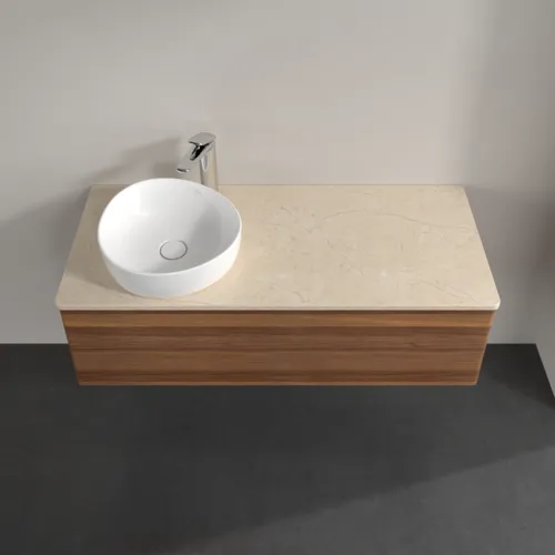 Bild von VILLEROY BOCH Antao Waschbeckenunterschrank, mit Beleuchtung, 2 Auszüge, 1200 x 360 x 500 mm, Front ohne Struktur, Warm Walnut / Botticino #L22053HM