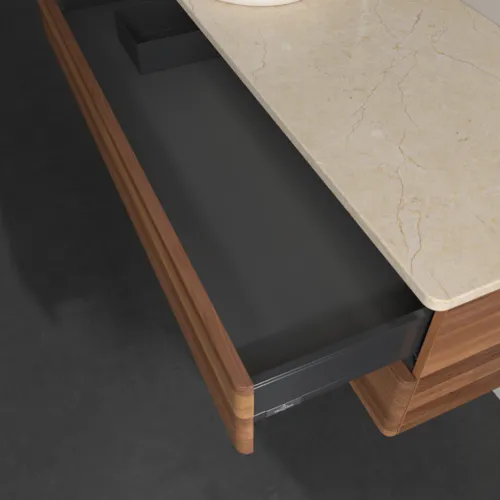 Bild von VILLEROY BOCH Antao Waschbeckenunterschrank, mit Beleuchtung, 2 Auszüge, 1200 x 360 x 500 mm, Front ohne Struktur, Warm Walnut / Botticino #L22053HM