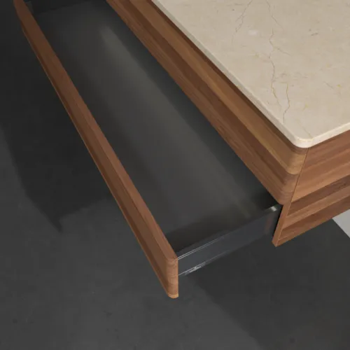Bild von VILLEROY BOCH Antao Waschbeckenunterschrank, mit Beleuchtung, 2 Auszüge, 1200 x 360 x 500 mm, Front ohne Struktur, Warm Walnut / Botticino #L22053HM
