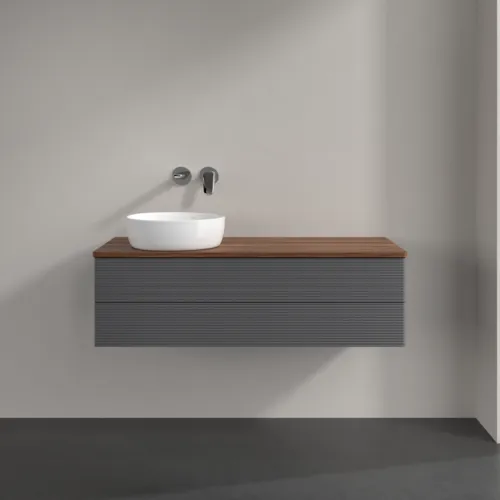 Bild von VILLEROY BOCH Antao Waschbeckenunterschrank, mit Beleuchtung, 2 Auszüge, 1200 x 360 x 500 mm, Front mit Struktur, Anthracite Matt Lacquer / Warm Walnut #L22112GK