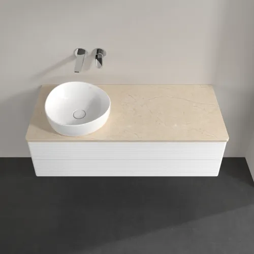 Bild von VILLEROY BOCH Antao Waschbeckenunterschrank, mit Beleuchtung, 2 Auszüge, 1200 x 360 x 500 mm, Front mit Struktur, White Matt Lacquer / Botticino #L22113MT