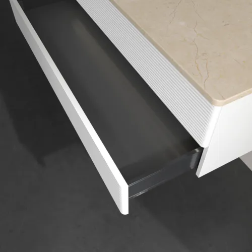 Bild von VILLEROY BOCH Antao Waschbeckenunterschrank, mit Beleuchtung, 2 Auszüge, 1200 x 360 x 500 mm, Front mit Struktur, White Matt Lacquer / Botticino #L22113MT
