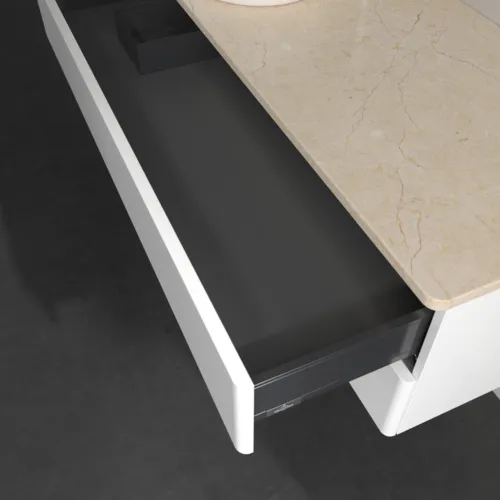 Bild von VILLEROY BOCH Antao Waschbeckenunterschrank, mit Beleuchtung, 2 Auszüge, 1200 x 360 x 500 mm, Front ohne Struktur, White Matt Lacquer / Botticino #L22053MT