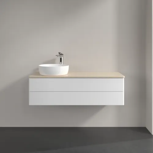 Bild von VILLEROY BOCH Antao Waschbeckenunterschrank, mit Beleuchtung, 2 Auszüge, 1200 x 360 x 500 mm, Front ohne Struktur, White Matt Lacquer / Botticino #L22053MT