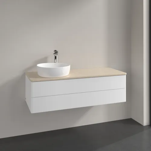 Bild von VILLEROY BOCH Antao Waschbeckenunterschrank, mit Beleuchtung, 2 Auszüge, 1200 x 360 x 500 mm, Front ohne Struktur, White Matt Lacquer / Botticino #L22053MT