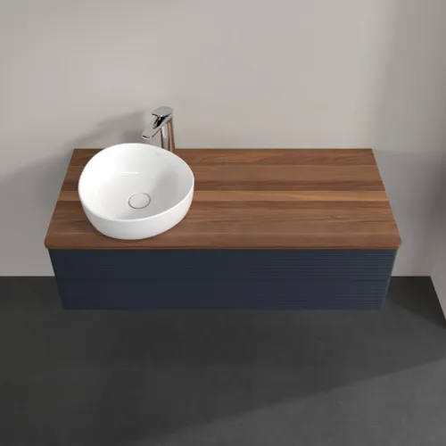 Bild von VILLEROY BOCH Antao Waschbeckenunterschrank, mit Beleuchtung, 2 Auszüge, 1200 x 360 x 500 mm, Front mit Struktur, Midnight Blue Matt Lacquer / Warm Walnut #L22152HG