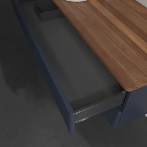 Bild von VILLEROY BOCH Antao Waschbeckenunterschrank, mit Beleuchtung, 2 Auszüge, 1200 x 360 x 500 mm, Front mit Struktur, Midnight Blue Matt Lacquer / Warm Walnut #L22152HG