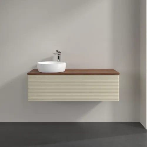 Bild von VILLEROY BOCH Antao Waschbeckenunterschrank, mit Beleuchtung, 2 Auszüge, 1200 x 360 x 500 mm, Front mit Struktur, Silk Grey Matt Lacquer / Warm Walnut #L22152HJ