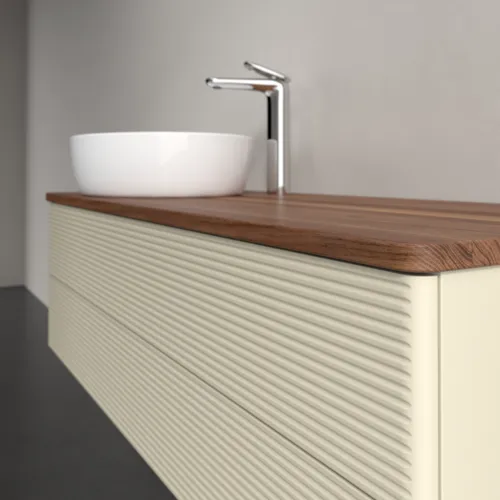 Bild von VILLEROY BOCH Antao Waschbeckenunterschrank, mit Beleuchtung, 2 Auszüge, 1200 x 360 x 500 mm, Front mit Struktur, Silk Grey Matt Lacquer / Warm Walnut #L22152HJ