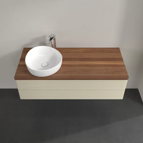 Bild von VILLEROY BOCH Antao Waschbeckenunterschrank, mit Beleuchtung, 2 Auszüge, 1200 x 360 x 500 mm, Front mit Struktur, Silk Grey Matt Lacquer / Warm Walnut #L22152HJ