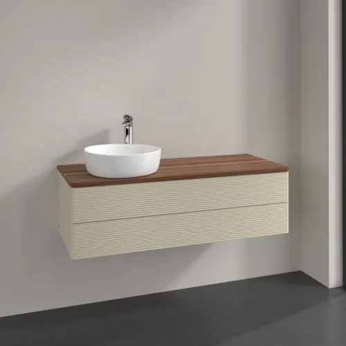 Bild von VILLEROY BOCH Antao Waschbeckenunterschrank, mit Beleuchtung, 2 Auszüge, 1200 x 360 x 500 mm, Front mit Struktur, Silk Grey Matt Lacquer / Warm Walnut #L22152HJ