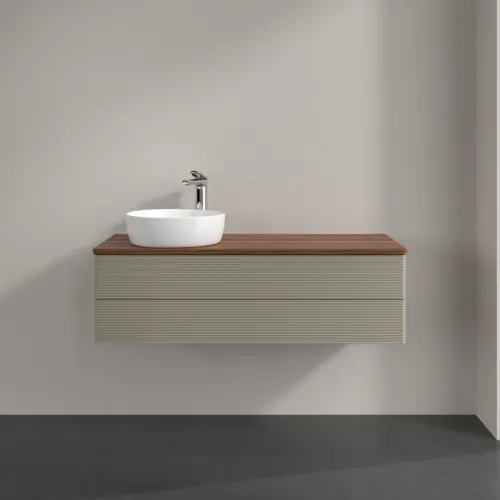 Bild von VILLEROY BOCH Antao Waschbeckenunterschrank, mit Beleuchtung, 2 Auszüge, 1200 x 360 x 500 mm, Front mit Struktur, Stone Grey Matt Lacquer / Warm Walnut #L22152HK