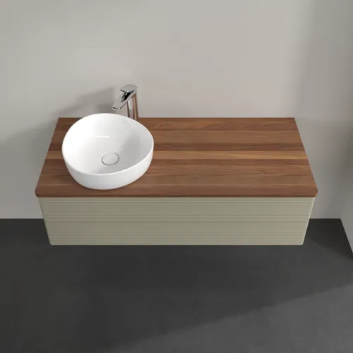Bild von VILLEROY BOCH Antao Waschbeckenunterschrank, mit Beleuchtung, 2 Auszüge, 1200 x 360 x 500 mm, Front mit Struktur, Stone Grey Matt Lacquer / Warm Walnut #L22152HK