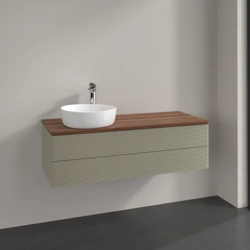 Bild von VILLEROY BOCH Antao Waschbeckenunterschrank, mit Beleuchtung, 2 Auszüge, 1200 x 360 x 500 mm, Front mit Struktur, Stone Grey Matt Lacquer / Warm Walnut #L22152HK