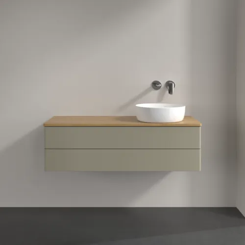 Bild von VILLEROY BOCH Antao Waschbeckenunterschrank, mit Beleuchtung, 2 Auszüge, 1200 x 360 x 500 mm, Front ohne Struktur, Stone Grey Matt Lacquer / Honey Oak #L23011HK