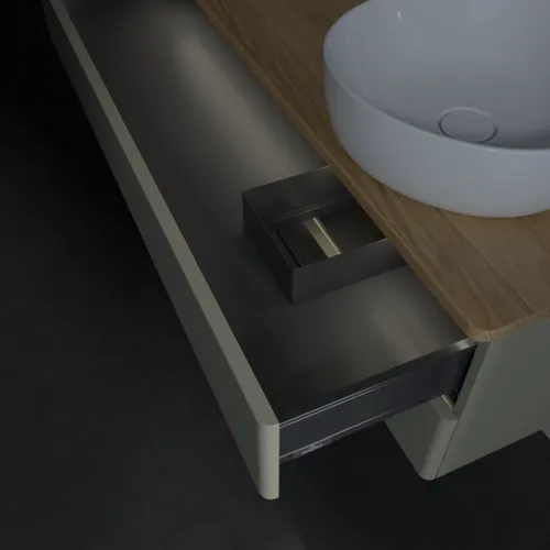 Bild von VILLEROY BOCH Antao Waschbeckenunterschrank, mit Beleuchtung, 2 Auszüge, 1200 x 360 x 500 mm, Front ohne Struktur, Stone Grey Matt Lacquer / Honey Oak #L23011HK