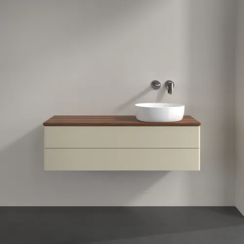 Bild von VILLEROY BOCH Antao Waschbeckenunterschrank, mit Beleuchtung, 2 Auszüge, 1200 x 360 x 500 mm, Front ohne Struktur, Silk Grey Matt Lacquer / Warm Walnut #L23012HJ