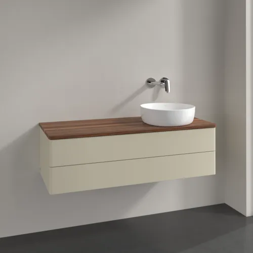 Bild von VILLEROY BOCH Antao Waschbeckenunterschrank, mit Beleuchtung, 2 Auszüge, 1200 x 360 x 500 mm, Front ohne Struktur, Silk Grey Matt Lacquer / Warm Walnut #L23012HJ