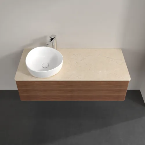 Bild von VILLEROY BOCH Antao Waschbeckenunterschrank, mit Beleuchtung, 2 Auszüge, 1200 x 360 x 500 mm, Front mit Struktur, Warm Walnut / Botticino #L22153HM