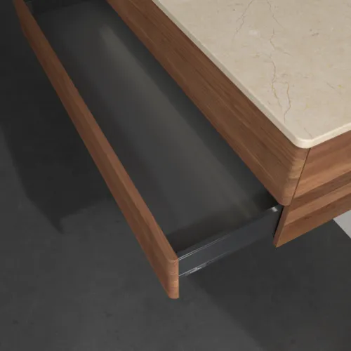 Bild von VILLEROY BOCH Antao Waschbeckenunterschrank, mit Beleuchtung, 2 Auszüge, 1200 x 360 x 500 mm, Front mit Struktur, Warm Walnut / Botticino #L22153HM