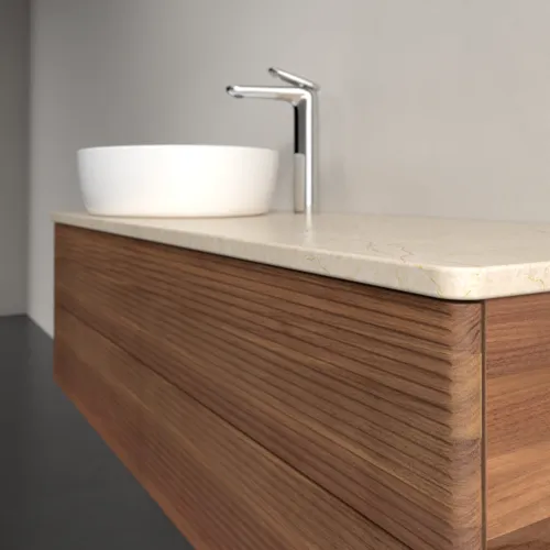 Bild von VILLEROY BOCH Antao Waschbeckenunterschrank, mit Beleuchtung, 2 Auszüge, 1200 x 360 x 500 mm, Front mit Struktur, Warm Walnut / Botticino #L22153HM
