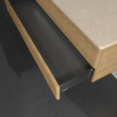 Bild von VILLEROY BOCH Antao Waschbeckenunterschrank, mit Beleuchtung, 2 Auszüge, 1200 x 360 x 500 mm, Front mit Struktur, Honey Oak / Botticino #L22153HN