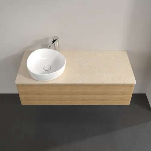 Bild von VILLEROY BOCH Antao Waschbeckenunterschrank, mit Beleuchtung, 2 Auszüge, 1200 x 360 x 500 mm, Front mit Struktur, Honey Oak / Botticino #L22153HN