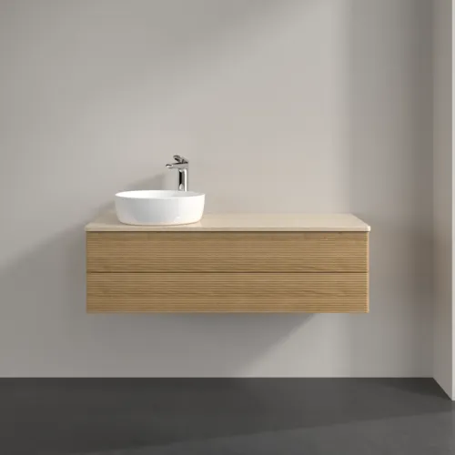 Bild von VILLEROY BOCH Antao Waschbeckenunterschrank, mit Beleuchtung, 2 Auszüge, 1200 x 360 x 500 mm, Front mit Struktur, Honey Oak / Botticino #L22153HN
