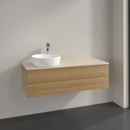 Bild von VILLEROY BOCH Antao Waschbeckenunterschrank, mit Beleuchtung, 2 Auszüge, 1200 x 360 x 500 mm, Front mit Struktur, Honey Oak / Botticino #L22153HN