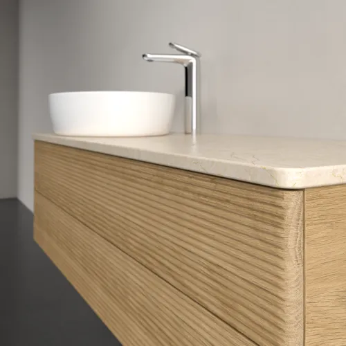 Bild von VILLEROY BOCH Antao Waschbeckenunterschrank, mit Beleuchtung, 2 Auszüge, 1200 x 360 x 500 mm, Front mit Struktur, Honey Oak / Botticino #L22153HN
