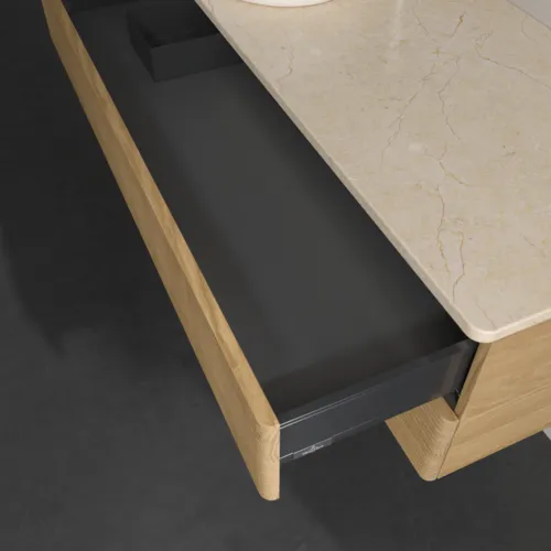Bild von VILLEROY BOCH Antao Waschbeckenunterschrank, mit Beleuchtung, 2 Auszüge, 1200 x 360 x 500 mm, Front mit Struktur, Honey Oak / Botticino #L22153HN