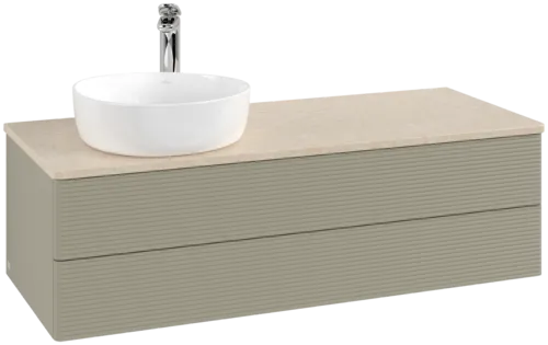 Obrázek VILLEROY BOCH Antao Vanity unit, with lighting, 2 pull-out compartments, 1200 x 360 x 500 mm, Front with grain texture, Stone Grey Matt Lacquer / Botticino #L22153HK