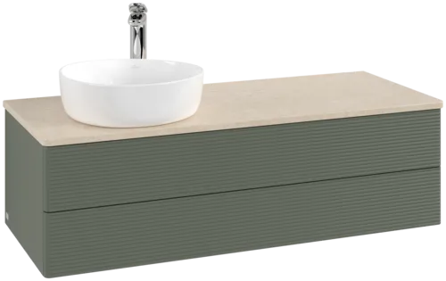 Obrázek VILLEROY BOCH Antao Vanity unit, with lighting, 2 pull-out compartments, 1200 x 360 x 500 mm, Front with grain texture, Leaf Green Matt Lacquer / Botticino #L22153HL
